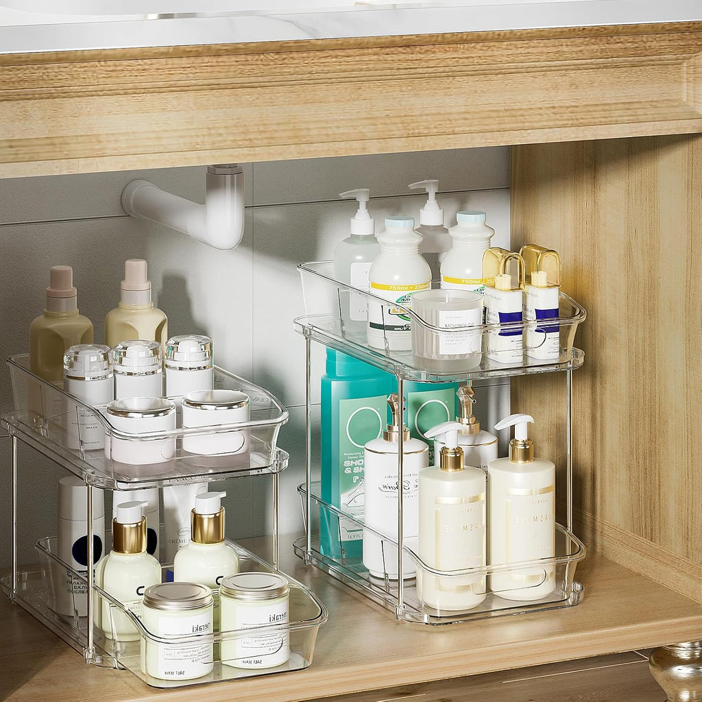 Two Pack Clear Two Tier Pull Out Storage Rack
