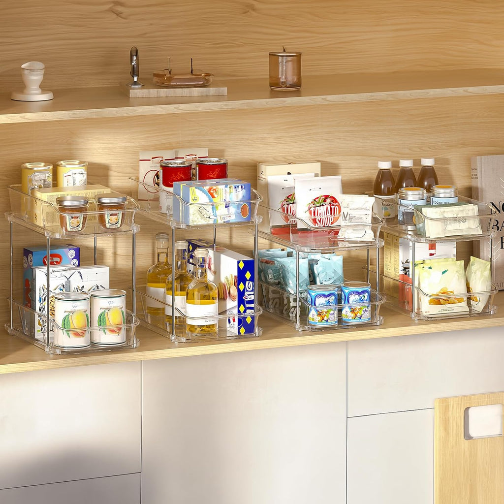 Two Pack Clear Two Tier Pull Out Storage Rack