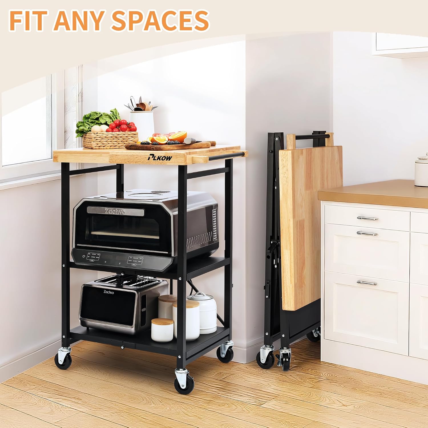 Black Oak Top Foldable Rolling Cart