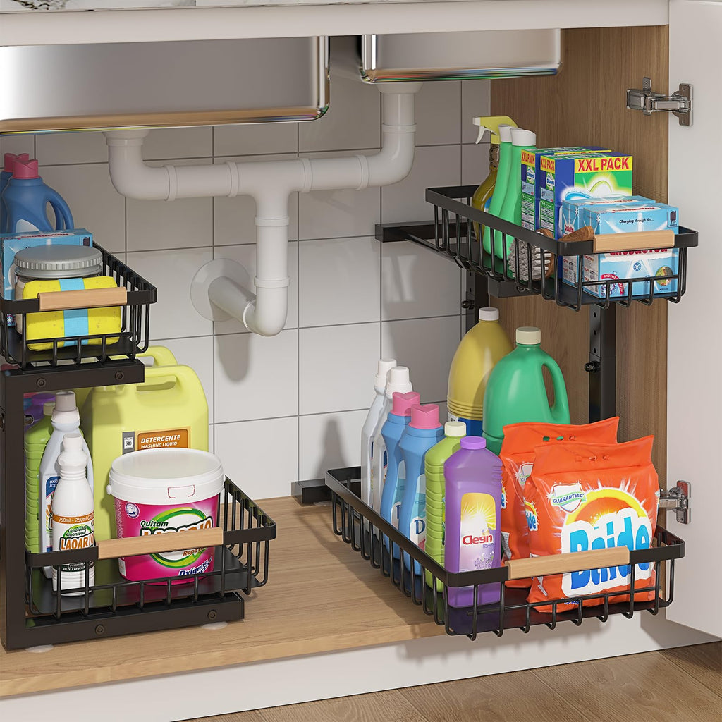 Two Pack Two Tier Pull Out Sink Storage Rack