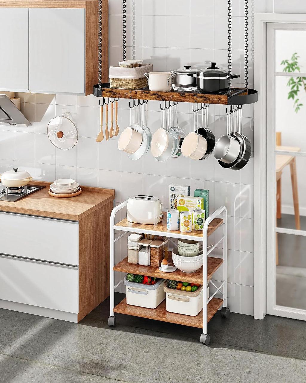 Rustic Metal Ceiling Cookware Hanging Rack